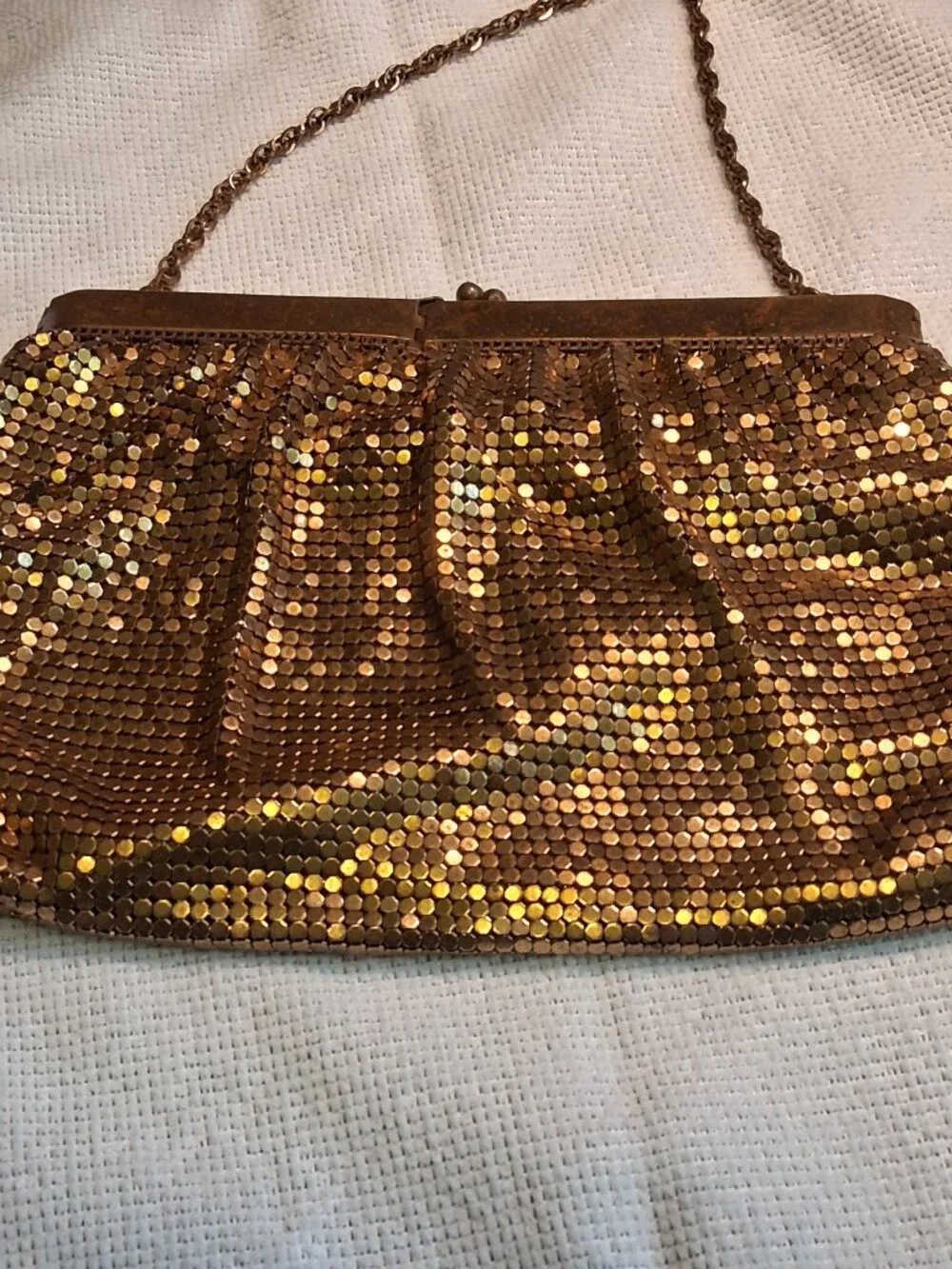 🌟Vintage White & Davis Gold Mesh Evening Bag –👄 1940s Kiss‑Lock Purse